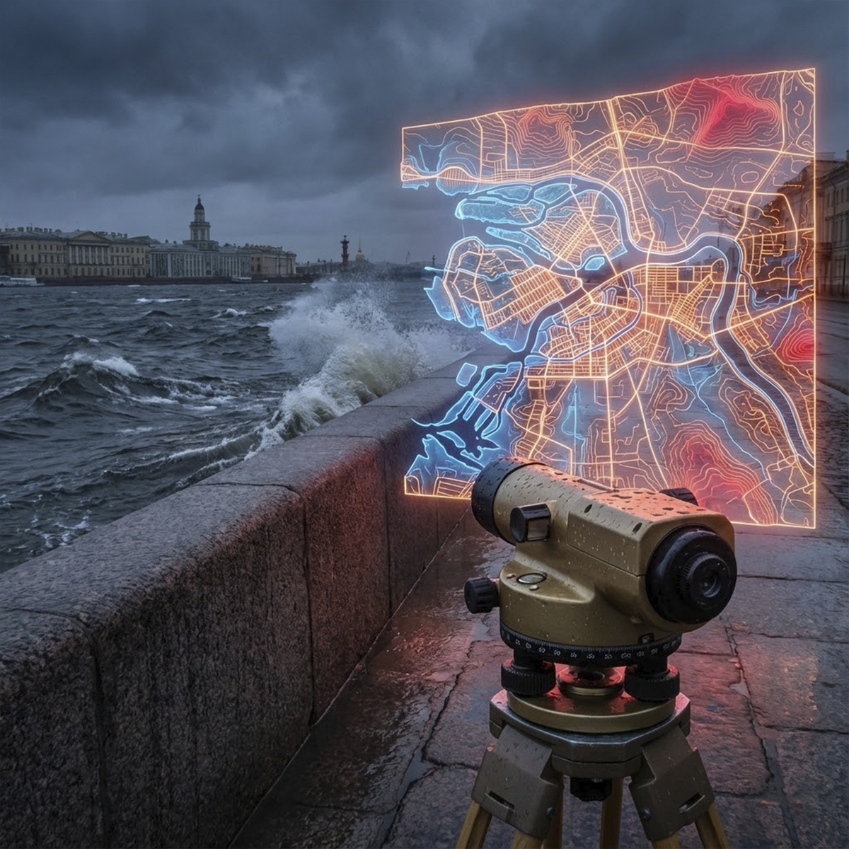 Карта высот Петербурга и наводнения