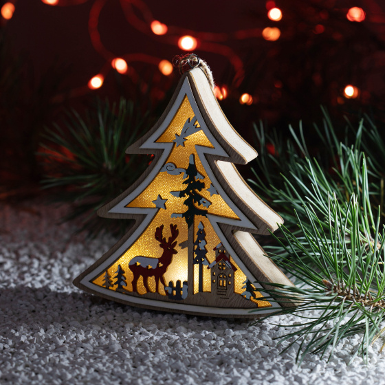 Светильник ЭРА ENGDS-17 новогодний светодиодный Ёлочка подвесной 14 см 3*ААА