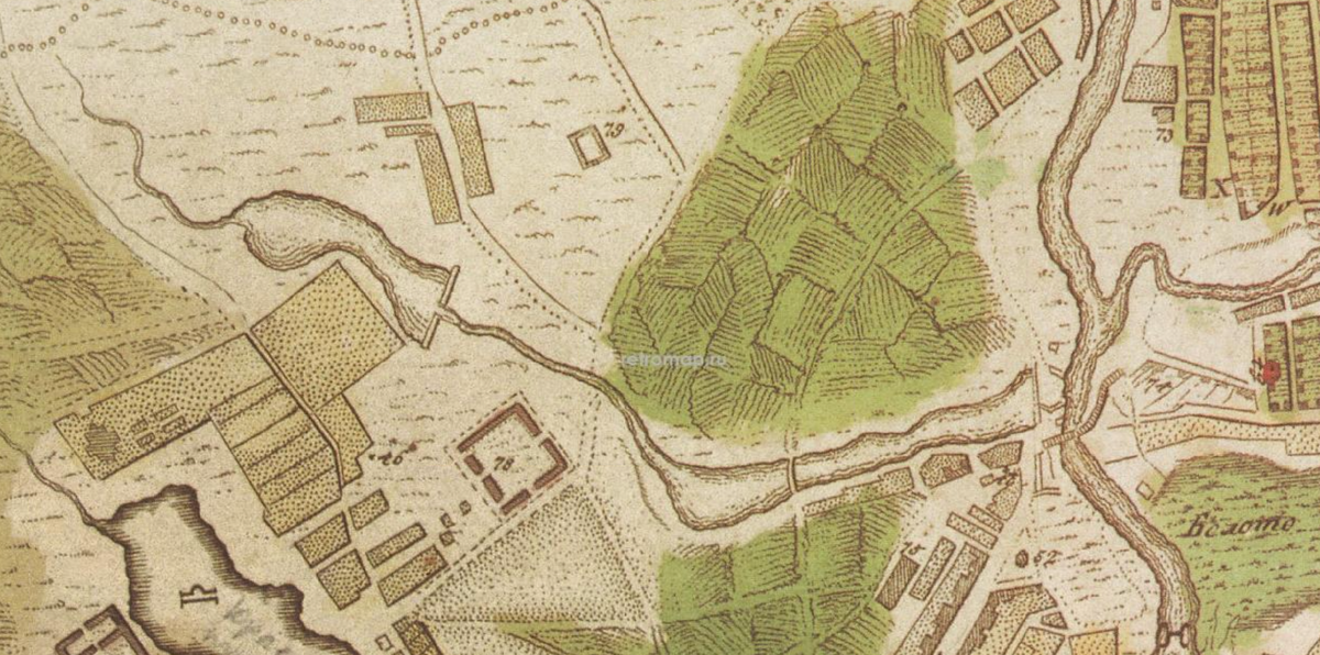 Река Рыбинка на плане Москвы 1739 года. С сайта www.retromap.ru.