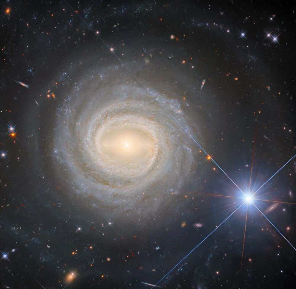 На этом снимке, сделанном космическим телескопом «Хаббл», изображена NGC 3783, яркая спиральная галактика с перемычкой, расположенная примерно в 130 миллионах световых лет от Земли. У неё очень яркое ядро, что делает её сейфертовской галактикой. В её центре скрывается сверхмассивная чёрная дыра, питающая активный галаксический объект, и недавние наблюдения выявили чрезвычайно быстрое выбрасывание материала из её аккреционного диска. Изображение предоставлено: ESA/Hubble & NASA, М. К. Бенц, Д. Дж. В. Росарио. LICENCE: CC BY 4.0 INT или стандартная лицензия ESA