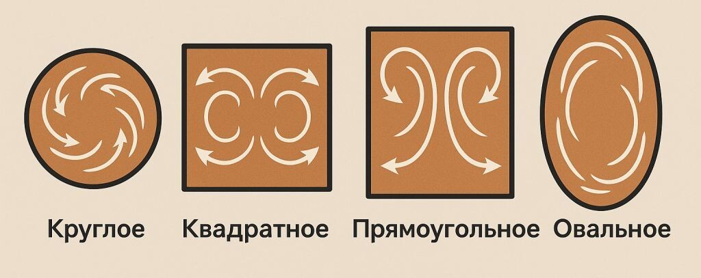 Рис.1. Завихрения дыма в дымоходе для сечения разных форм.