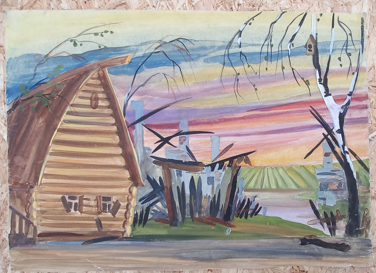 Художники Блиновы Н. А. и Н. Ф.. 1964 г.. Эскиз к спектаклю Свердловского ТЮЗа "Одолень-трава". Бумага (размер 38,8х54,8 см), гуашь. Из архива автора.