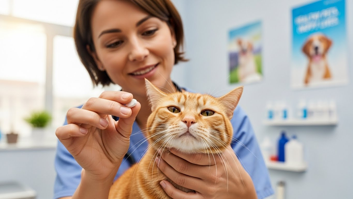 Правильная фиксация кота — половина успеха при даче таблеток. Фото: Сеть ветклиник "Ветсервис+"