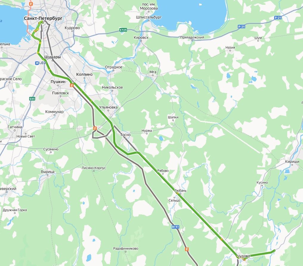 Маршрут следования Санкт-Петербург - Грузино