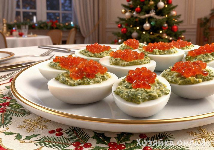 Фаршированные яйца с красной икрой