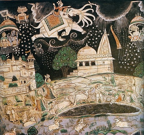 Свадьба Рамы и Ситы. Роспись стены дворца Бунди, 18в.