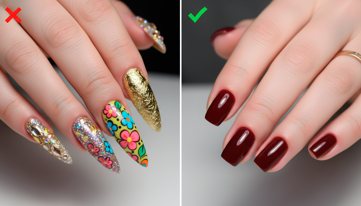 Слева — «цыганский шик», который дешевит образ. Справа — статусная классика. Руки должны быть украшением, а не новогодней елкой.