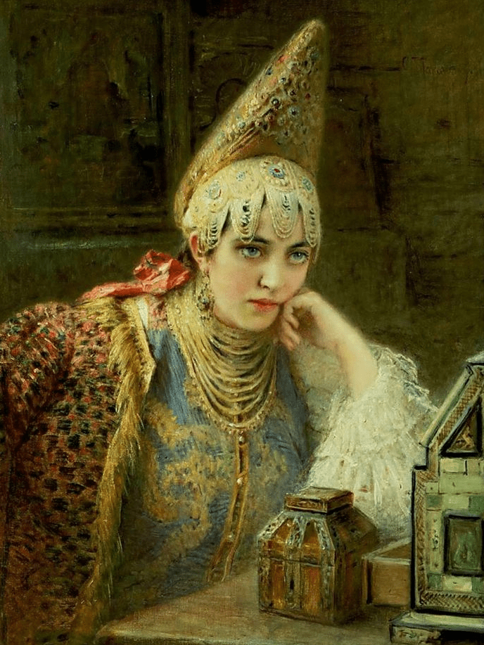 Ярославско-костромской тип кокошника. Константин Маковский. Молодая невеста. 1890