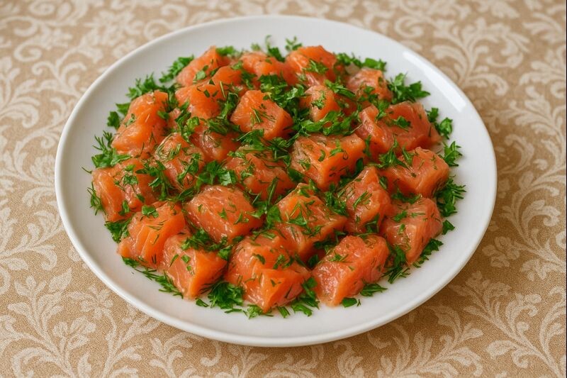 После того как рыбка Просолилась её режем на кусочки. Можно КУШАТЬ.