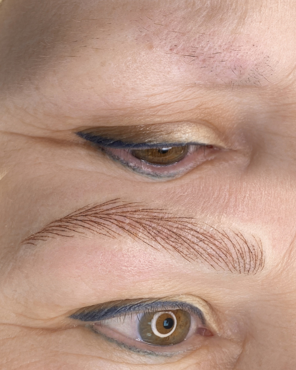 Брови в волосковой технике до/сразу после. Частичная алопеция.