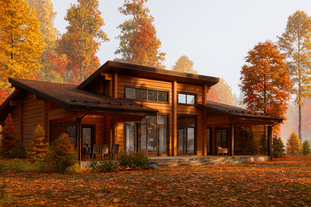 Дом из клееного бруса Магма от компании АСК ХОУМ: осень