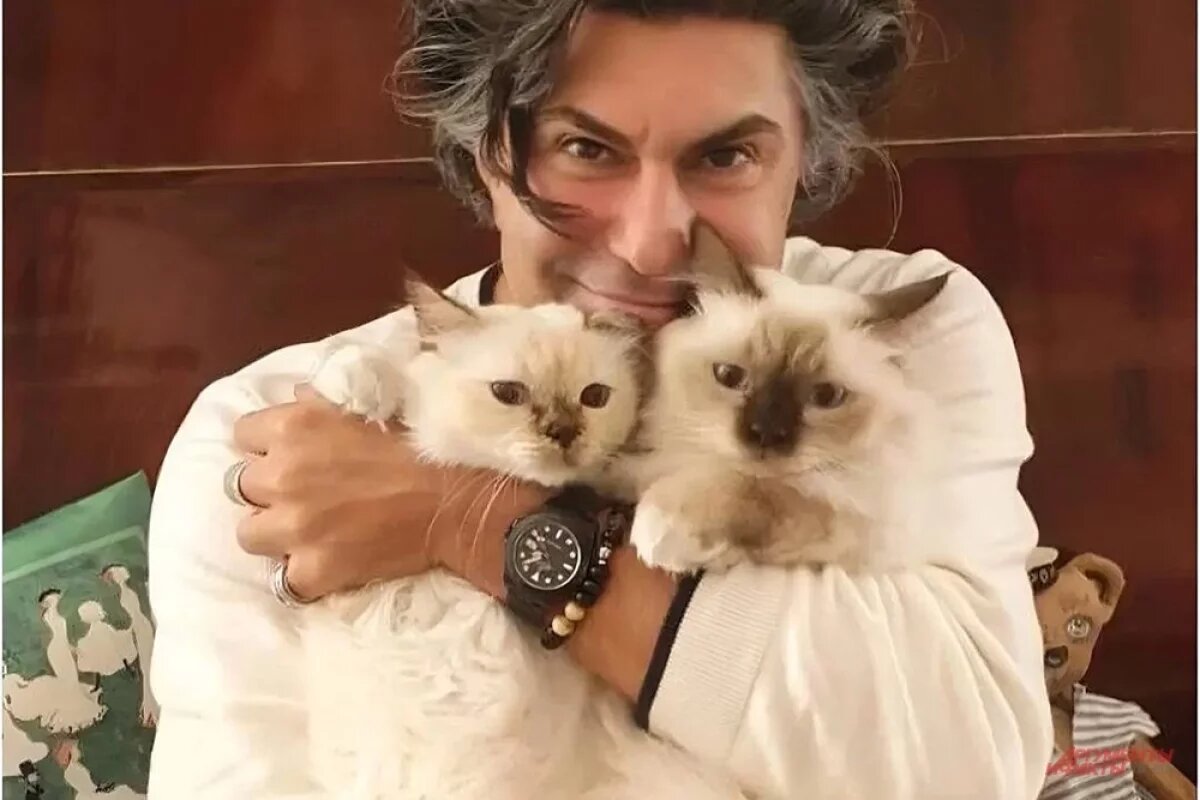    Николай обожает кошку Габриэллу и кота Габриэля.