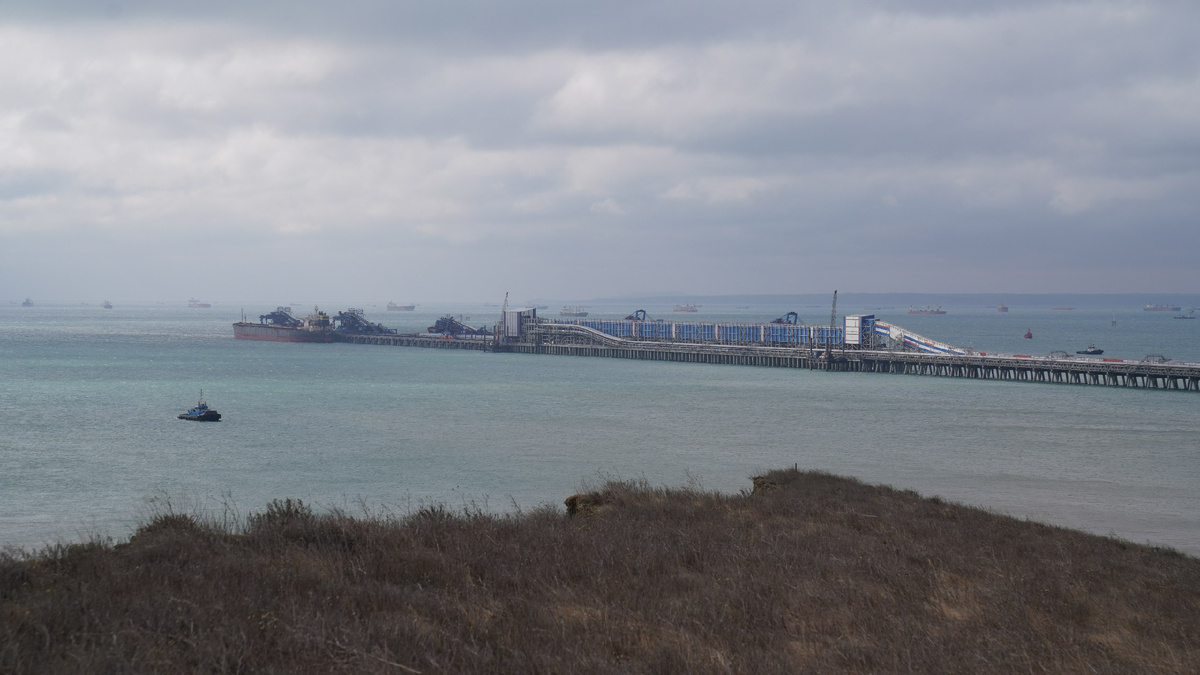 Береговая линия у навалочного терминала ОТЭКО в порту Тамань