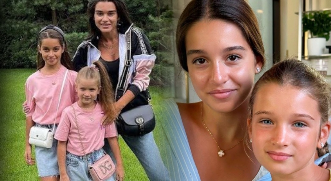 Ксения Бородина с дочерьми;  Теона Бородина тогда и сейчас