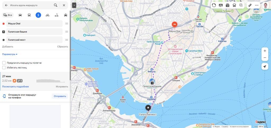 Путь от отеля Mayza до Галатского моста