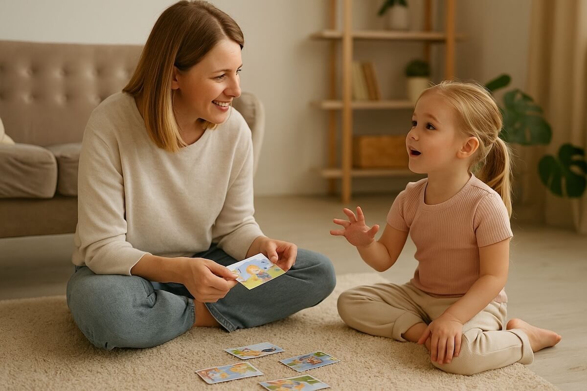 Ребенок рассказывает историю по картинкам