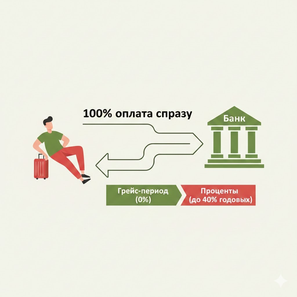 Схема работы рассрочки на туры через банк и PayLate.