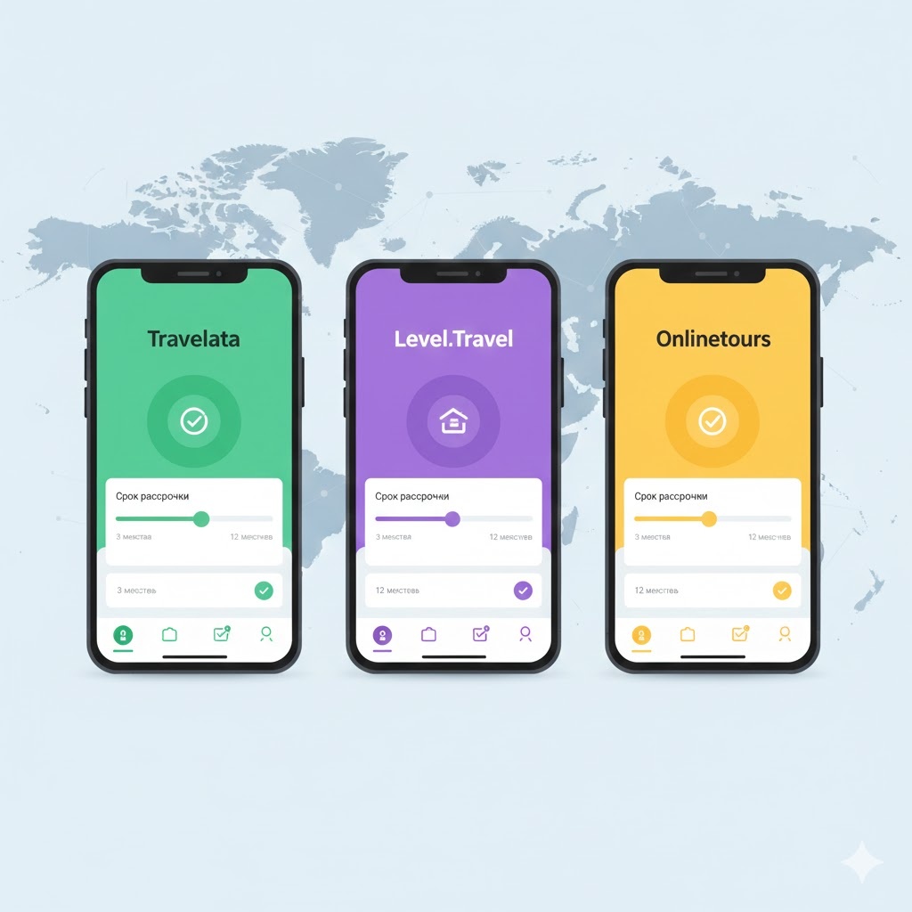 Сравнение приложений для покупки туров в рассрочку: Travelata, Level.Travel, Onlinetours.