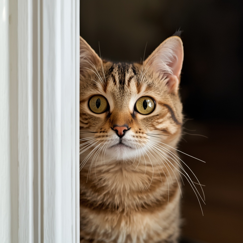 Типичная сцена — кошка замерла, глядя в пустой угол, будто там что-то незримое...