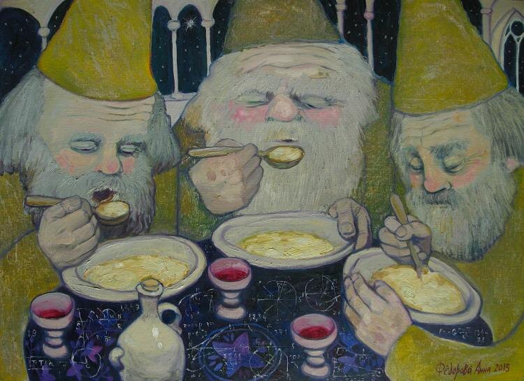 © Анна Фёдорова.  Волхвы. Перед дорогой. Холст на картоне,  масло. 2015 г.