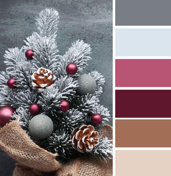 Выберите палитру и материал — например: нейтральный фон (слоновая кость / светлый беж) + акцент медь или терракота + дерево/шишки/зеленые ветви