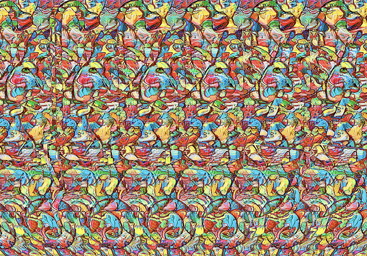 Весёлая стереокартинка с безумной сценой в стиле «опасная поездка». Спрятанное 3D-изображение, оптическая иллюзия со смешными персонажами, стереокартинка для развлечения и развития объёмного зрения — попробуй угадать сюжет.