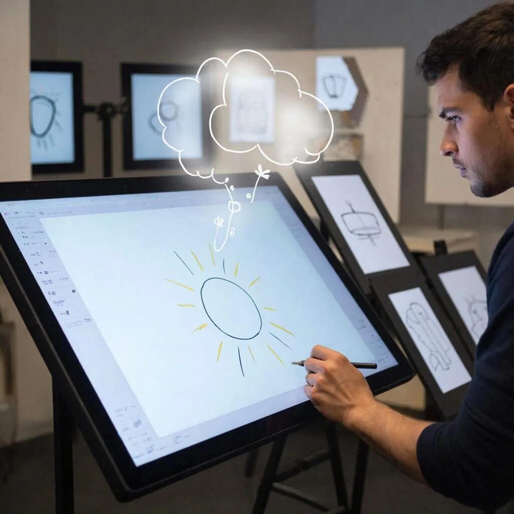 Дизайнер в работе над логотипом.