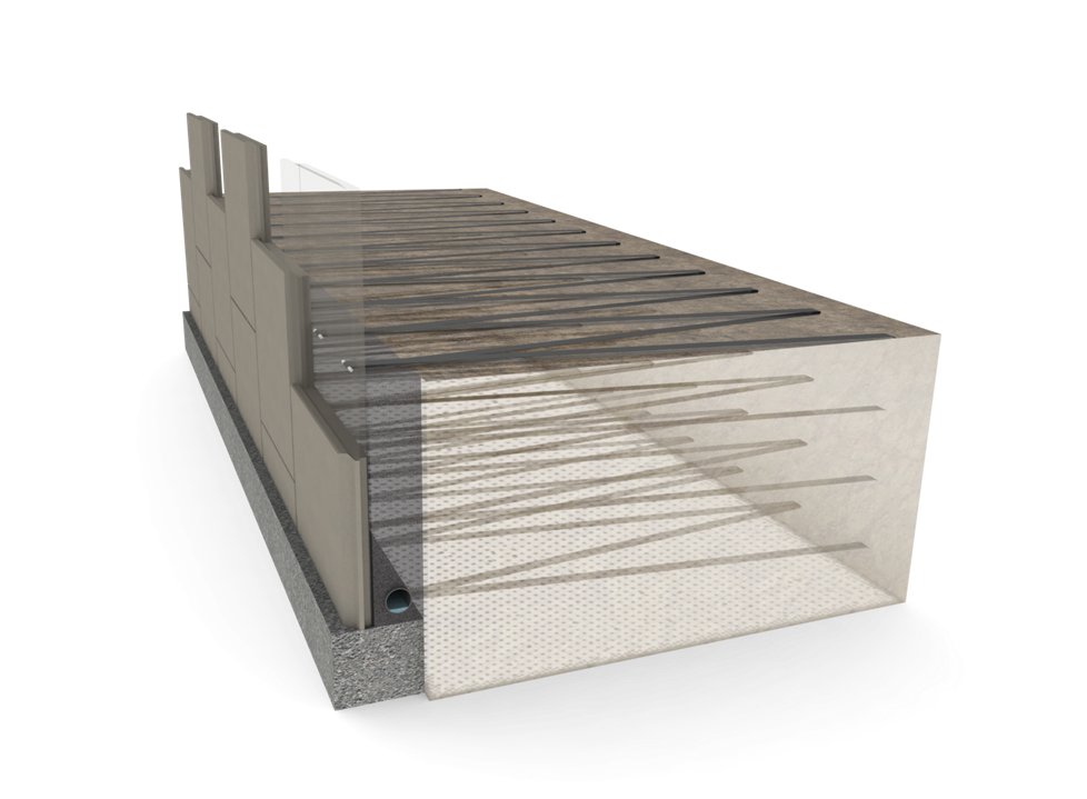 Схематичное трехмерное изображение устройства подпорной стены на основе системы «МакРес»
