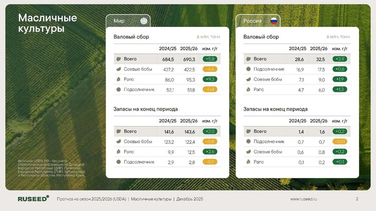     Обзор мировых рынков зерна и масличных в декабре 2025 года
