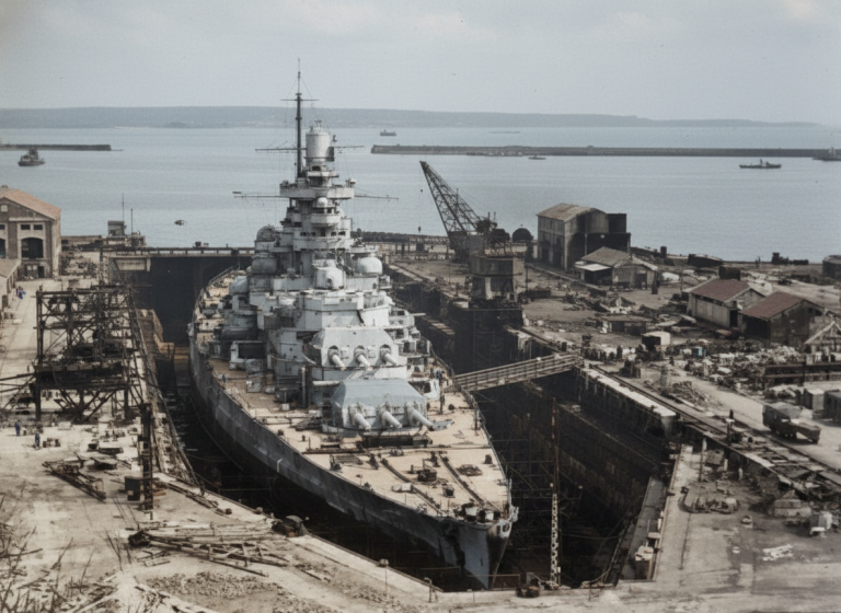 «Гнейзенау» во сухом доке в Бресте