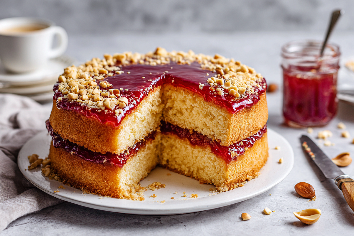    Горячий пирог смазываем тонким слоем джема и щедро посыпаем рублеными орехами