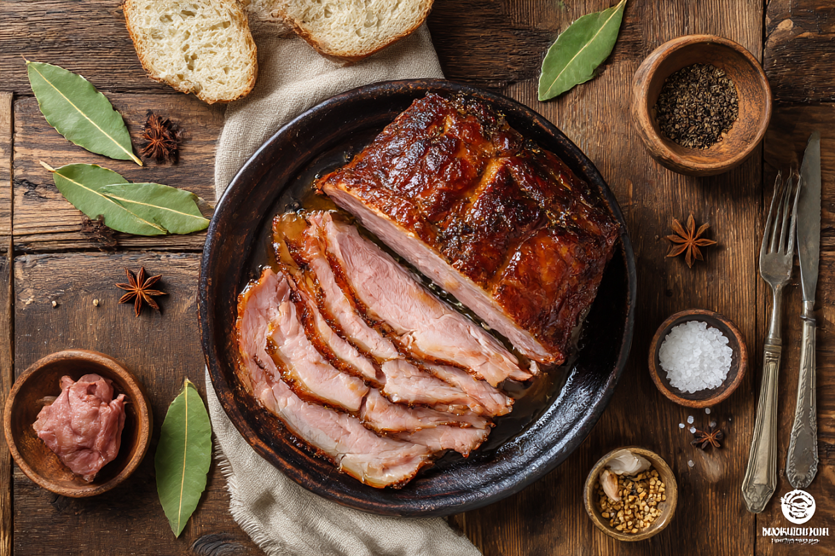    Тёплую буженину мы не выдерживаем — сразу отрезаем пару ломтиков с хрустящей корочкой, а полностью остывшую наутро режем тонко-тонко на праздничную нарезку.