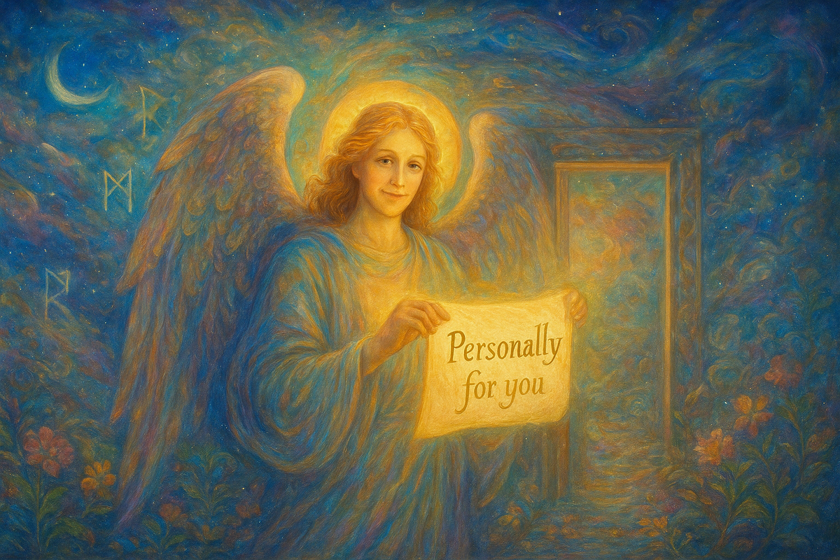 Личное послание от Архангела Гавриила и рун
Магическая иллюстрация к руническому раскладу: Архангел Гавриил, сияющий светом, протягивает Вам небесное послание. Идеальное изображение для тех, кто интересуется гаданием на рунах, посланиями Ангелов и хочет получить знак свыше.