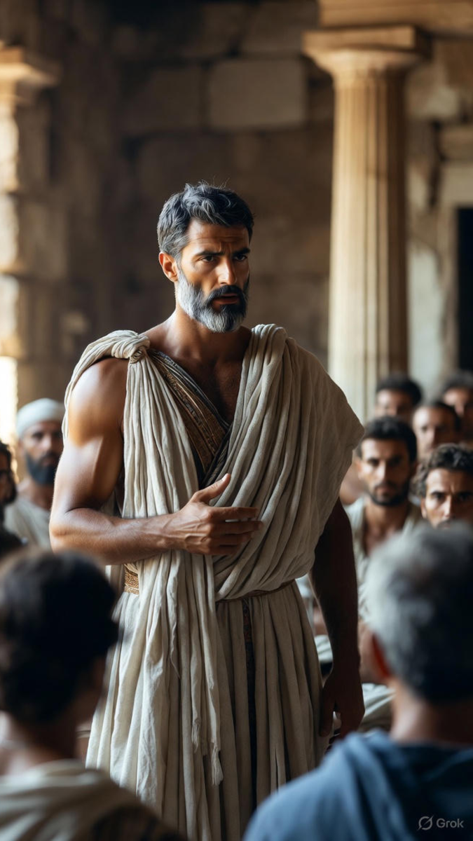 Демосфен произносит речь. Изображение автора + ИИ
