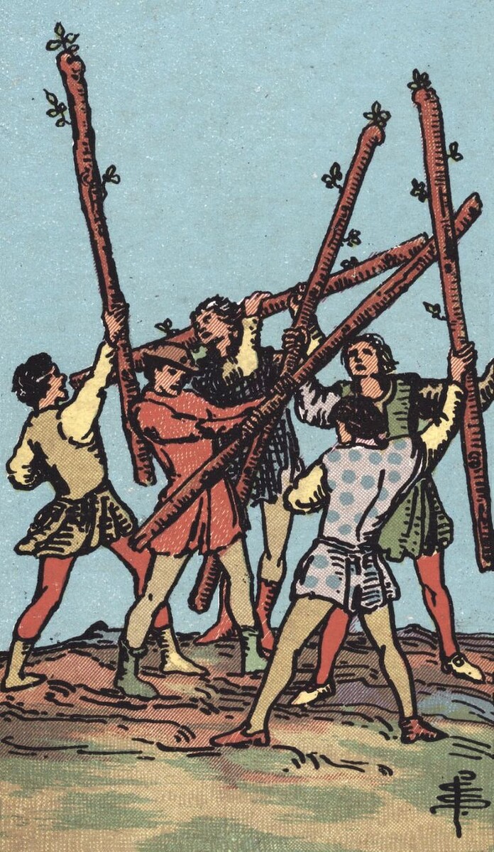 Пятёрка Жезлов Таро Райдера - Уэйта