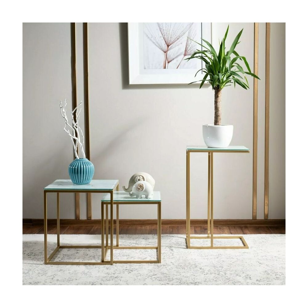 Комплект Signal GLORIA II, 2 стола журнальных (белый мрамор/золотой)