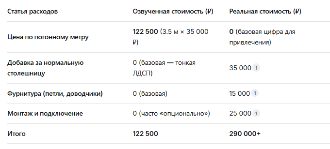Как не попасться: Всегда требуйте полную смету, где каждая позиция расписана отдельно. Цена «под ключ» должна включать сборку, доставку и подъем.