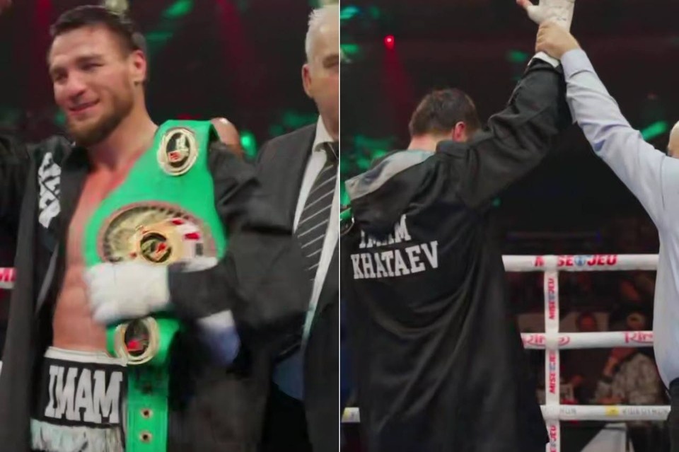    Хатаев отправил соперника в нокдаун уже в первом раунде. Фото: стоп-кадр видео Рамзана Кадырова