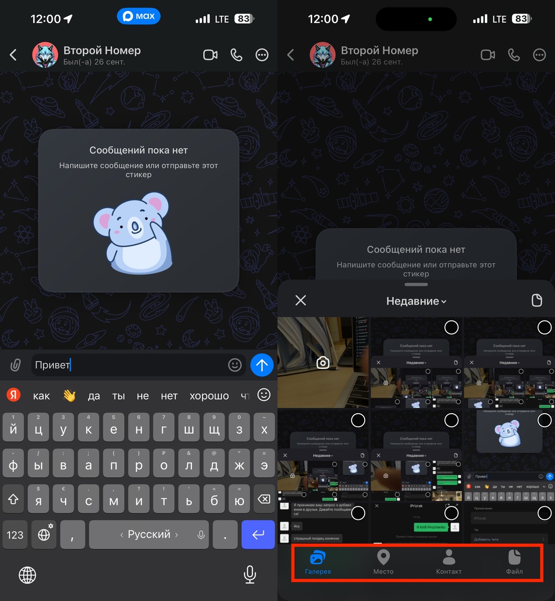    Отправка текста и файлов ничем не отличается от других мессенджеров