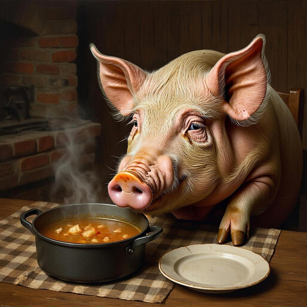 Что нельзя давать свиньям со стола. Изображение сгенерировано сервисом GigaChat 