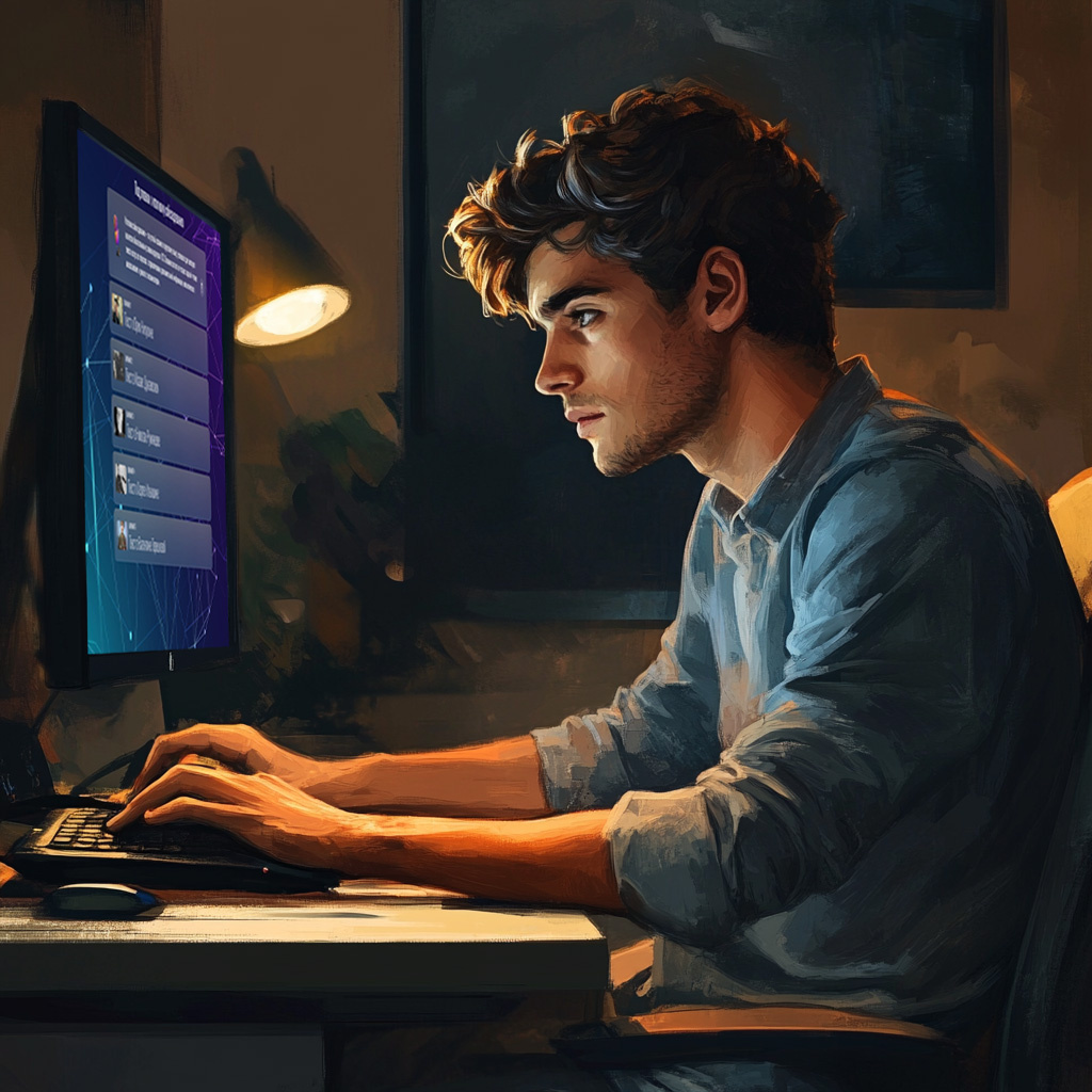 Юноша готовиться к ОГЭ с помощью тренажера rusoge.ru