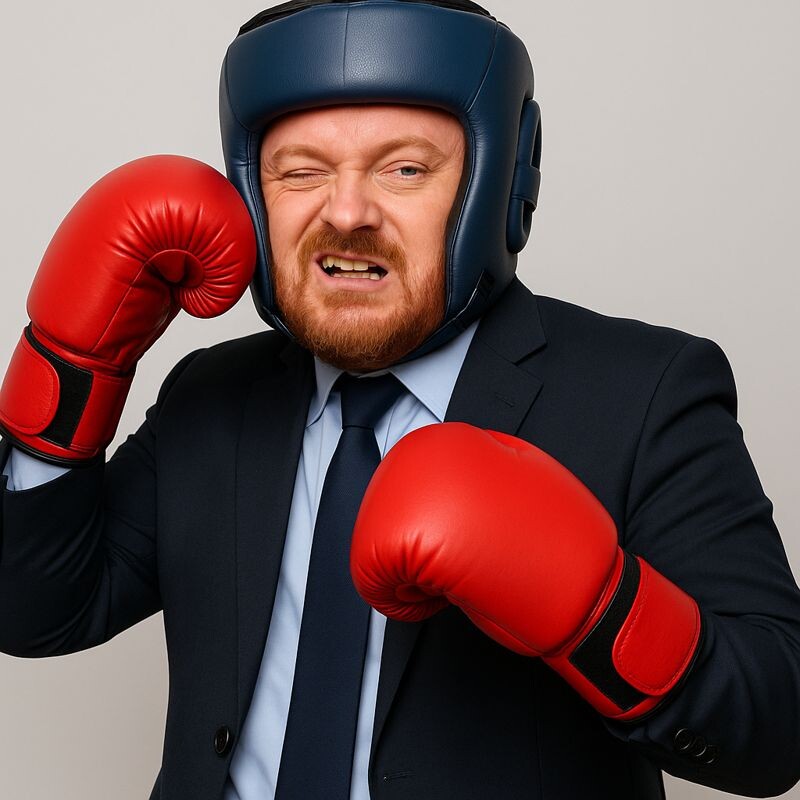 Шутим, босс в боксерских перчатках