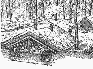 Землянка ёмкостью на стрелковый взвод, иллюстрация к "Наставлению по инженерному делу" 1931 года.