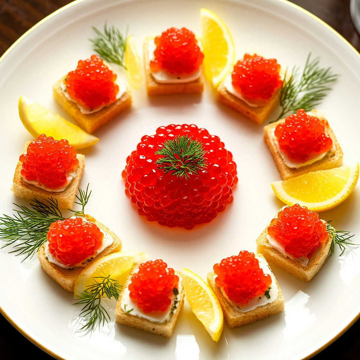 Канапе с копчёной сёмгой и красной икрой