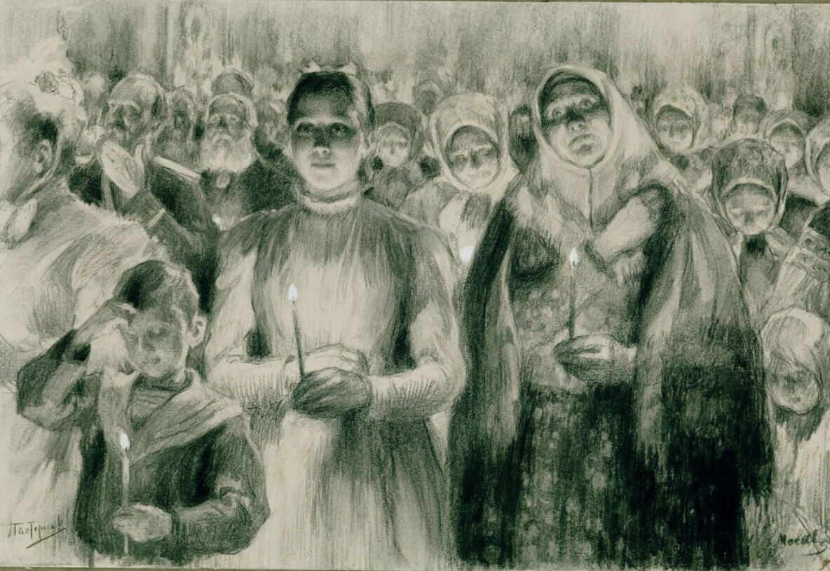 Леонид Осипович Пастернак "Катюша у пасхальной заутрени" 1898-1899