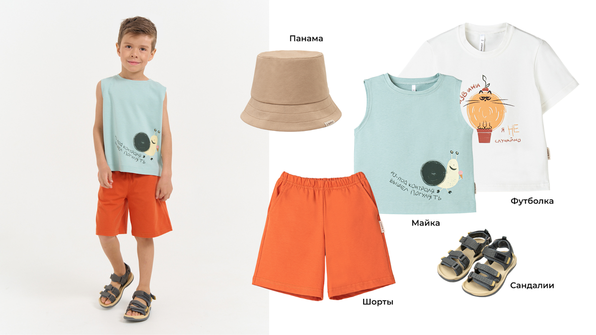 Панама, майка, футболка, шорты, сандали