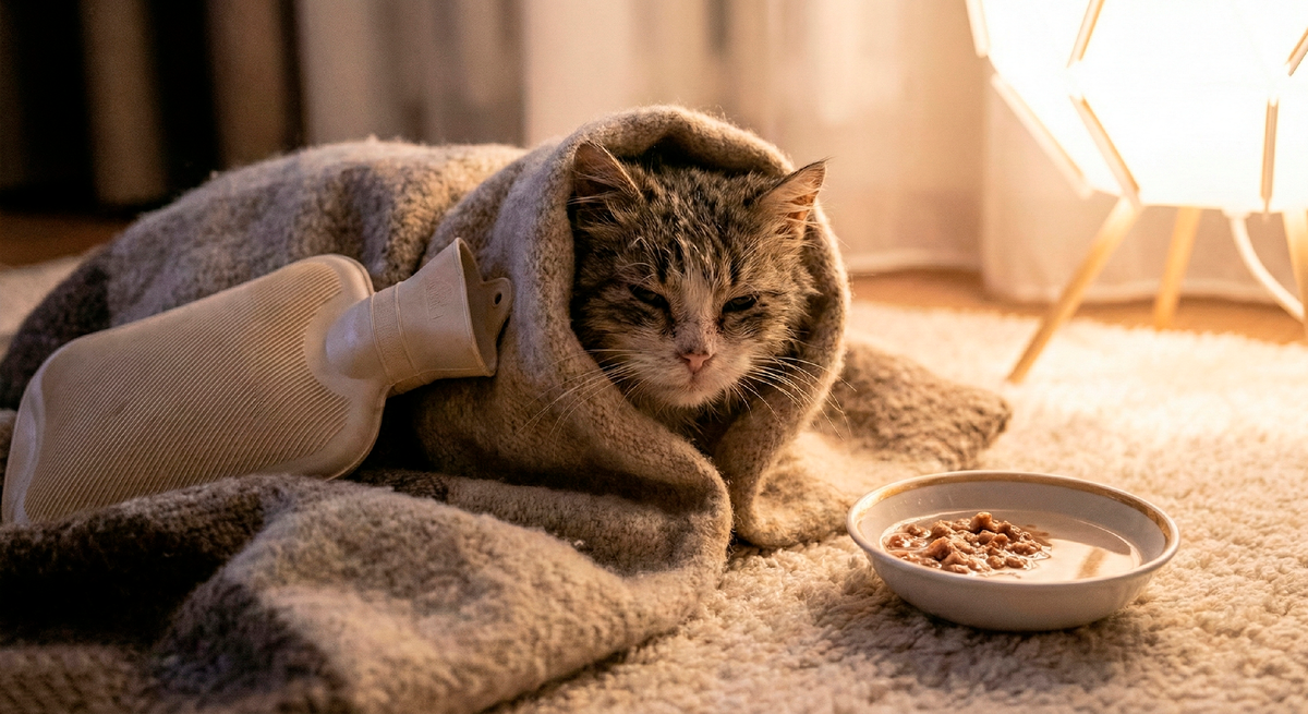 Первые часы дома. Вид у него был жалкий и мокрый, но главное — он был жив. Мы поили его теплой водой из шприца буквально по капле.