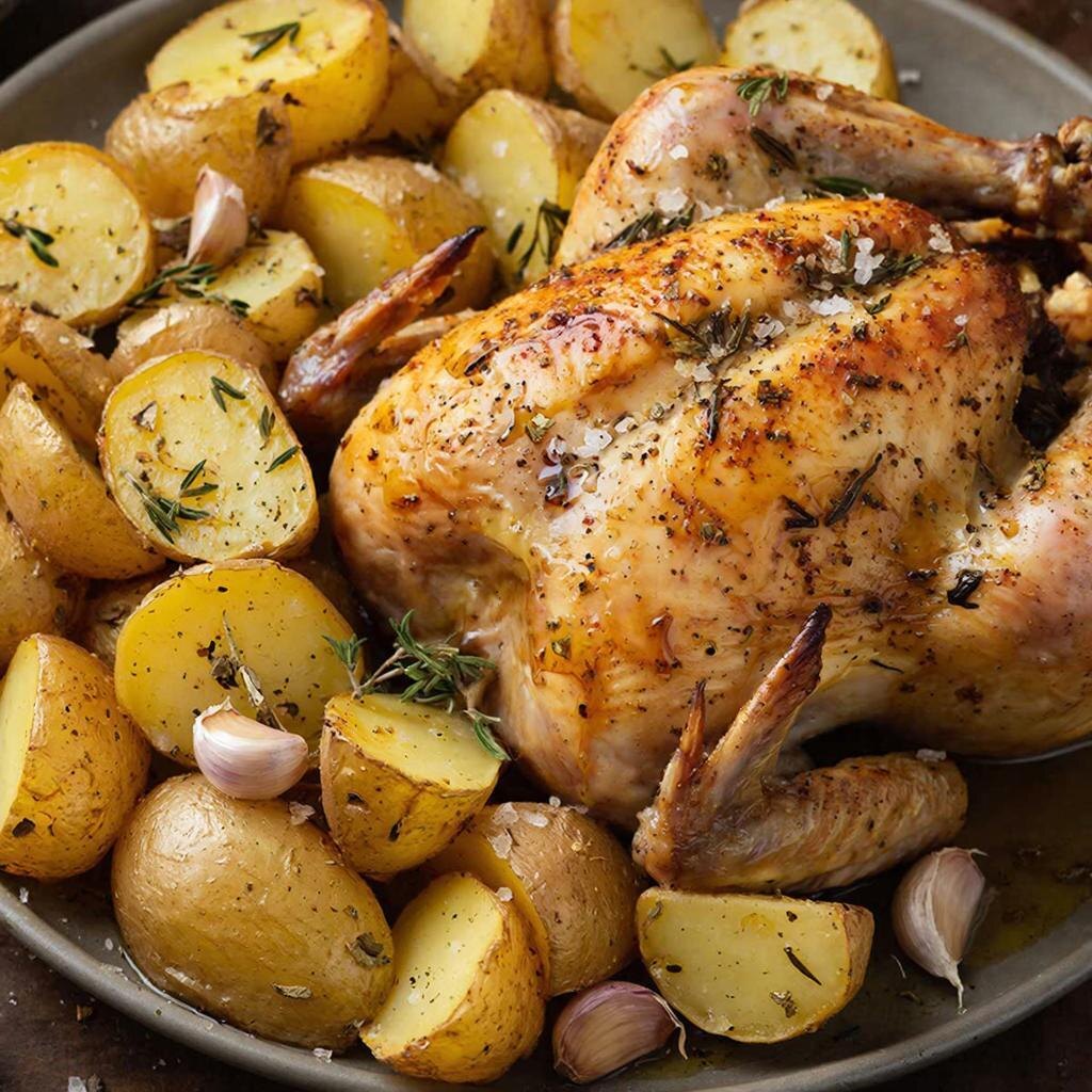 Курица, запеченная с картофелем и травами