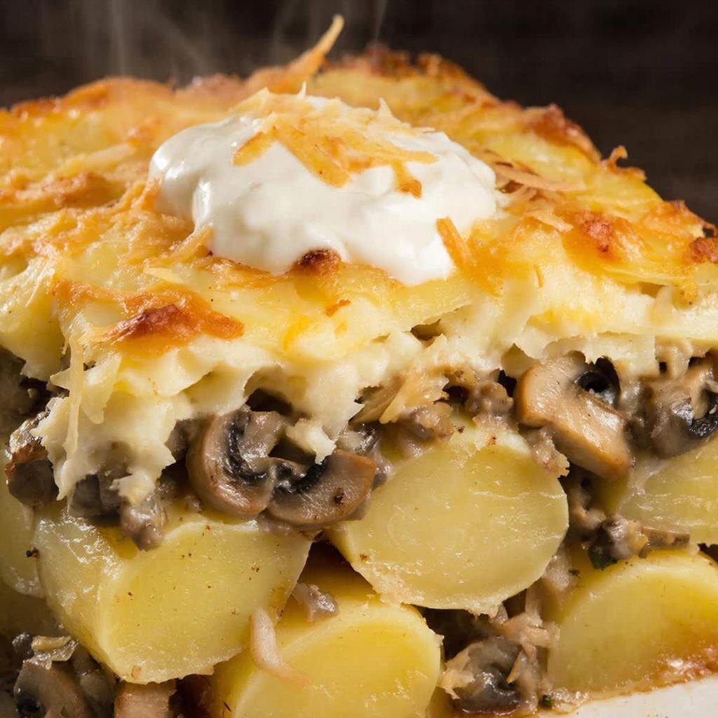 Картофельная запеканка с грибами и сыром