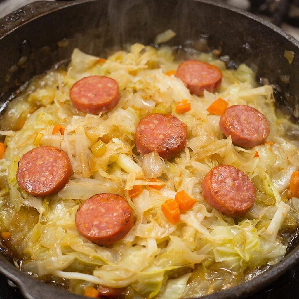 Тушеная капуста с сосисками